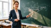 Главные члены предложения: учитель объясняет грамматическую основу у школьной доски
